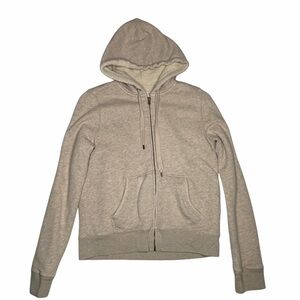 Vintage Hollister Sherpa Lined Hoodie Zip Up‎ Beige Oatmeal Y2K Fall 2007 Sz M